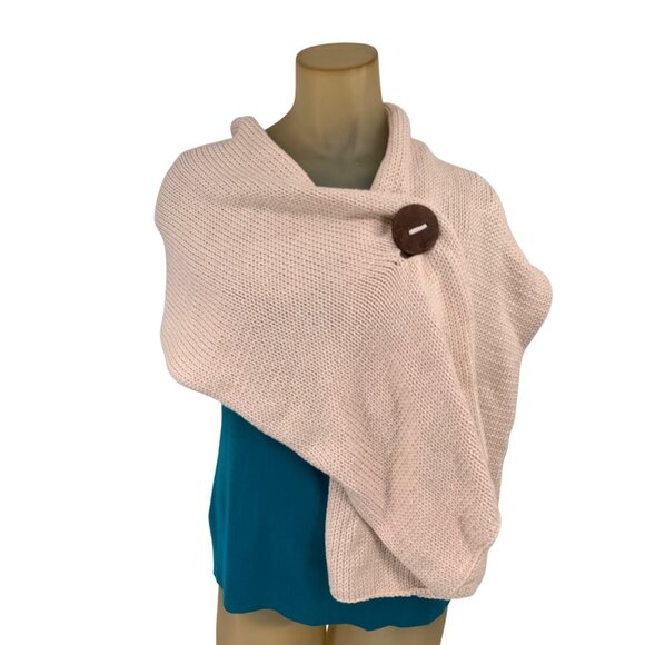 Pure Hand-Knit scarf wrap Cotton Shawl Large Wooden Buttons ivory sweater knit - Picture 1 of 9